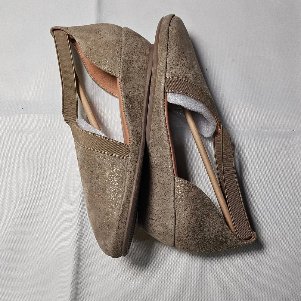 Gentle Souls Natalia Ballet Flats Taupe Metallic Suede Wedge Women's 6 M‎ NEW